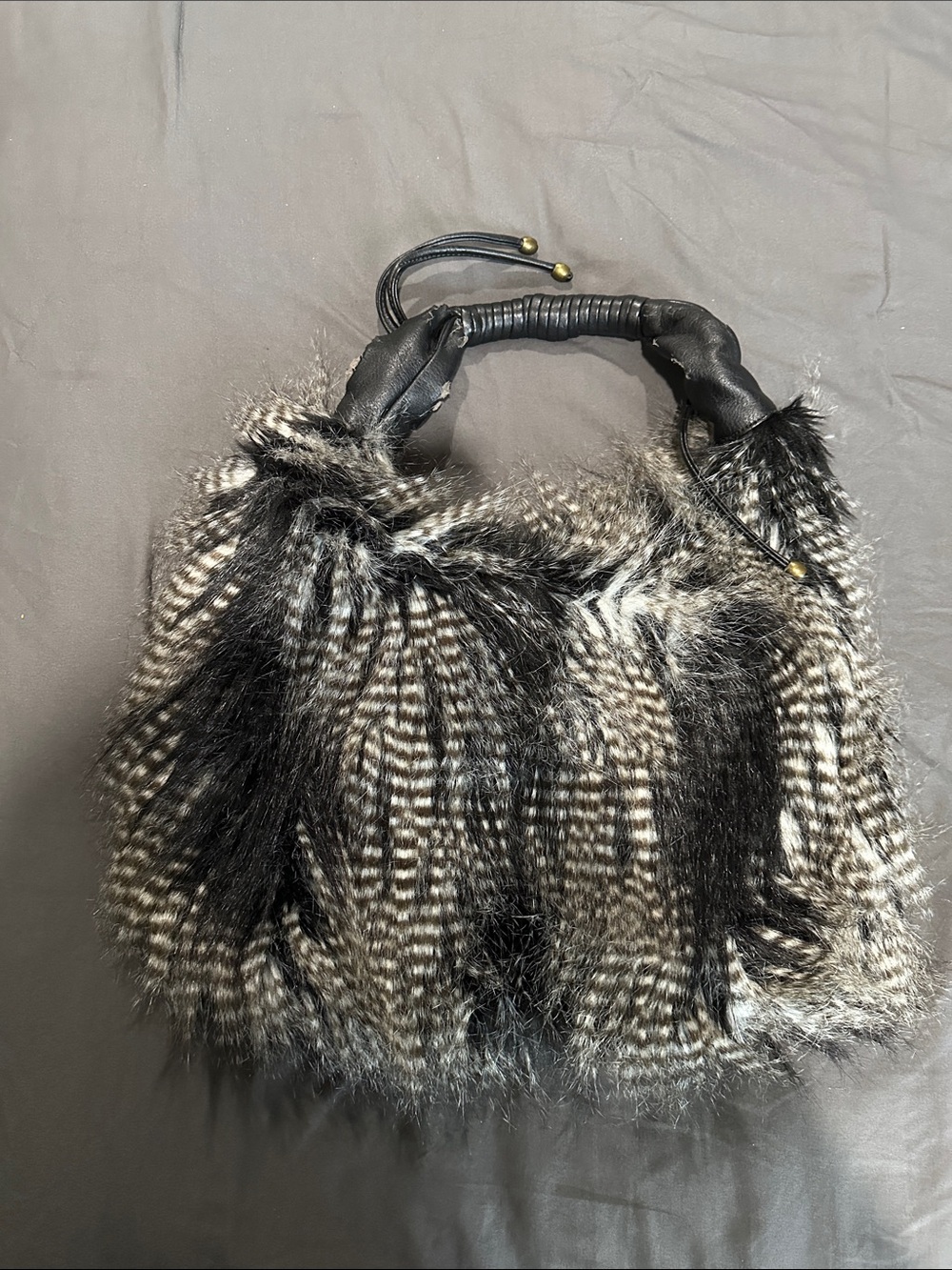 Sherry Cassin Black and White Feather-Trim Shoulder Bag